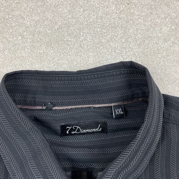 7 Diamonds Shirt Men XXL Button Up Long Sleeve Black Striped - Picture 9 of 14